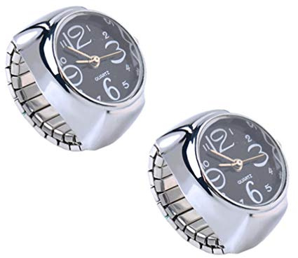 UKCOCO 2stücke Ringuhr Schwarz Mini Fingeruhren Kreative Zeitanzeige Accessoires für Damen Herren mit Großen Ziffern Lesbarkeit Personalisierte Dekoration