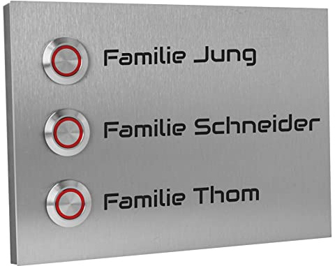Jung Edelstahl Design Dreifamilienhaus Aufputz Türklingel Bonn1-3AG Klingelschild 17x12 cm Haustürklingel Mehrfamilienhaus mit Gravur Klingel Mehrfamilienhaus