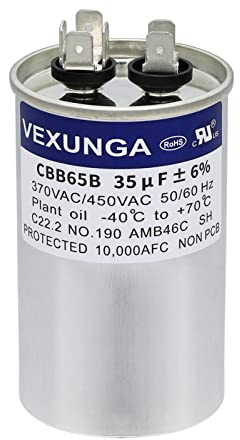 VEXUNGA Condensador 35uF 35 MFD 370VAC 440VAC 450VAC 50/60Hz Redondo Condensadores de Arranque AC CBB65 para Aire Acondicionado Motore y Motor del Ventilador