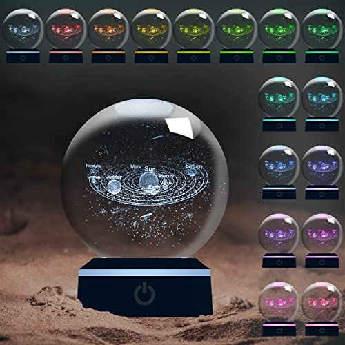 YATOSEEN 3D Sonnensystem Kristallkugel mit Multicolor Nachtlicht, K9 Kristall Mini Planeten Modell Wissenschaft Astronomie Lernen Bildung, Geschenk für Kinder Freunde Paar Geburtstag Festival