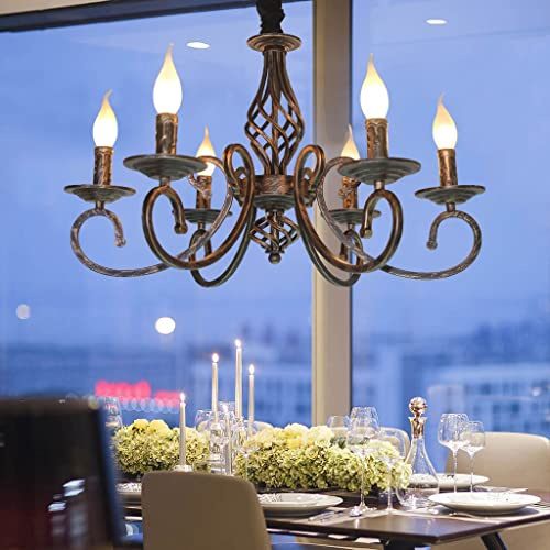 FWX Pendelleuchte E14 Antik Industrie Pendellampe Retro Höhenverstellbar Metall Vintage Restaurant Kronleuchter Kerze Klassische Eisen Deckenleuchter Bar Wohnzimmer Cafe Hängeleuchte(Color:Bronze,Größ