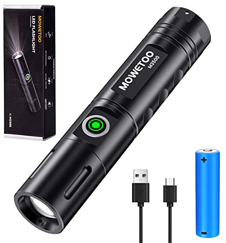 MOWETOO Torcia a LED ricaricabile, 3500 lumen, torcia ultra potente zoomable torcia elettrica con 3 modalità di illuminazione mini USB ricarica flashlight per campeggio all'aperto escursionismo