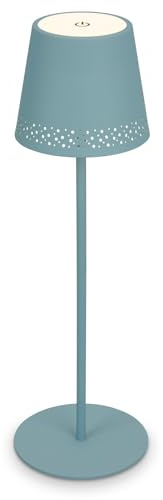 BRILONER - LED Tischlampe kabellos mit Touch, dimmbar in Stufen, höhenverstellbar, Nachttischlampe, Leselampe, LED Lampe, Campinglampe, Tischleuchte, Akku Lampe, Outdoorlampe, 38x12 cm, Taubenblau