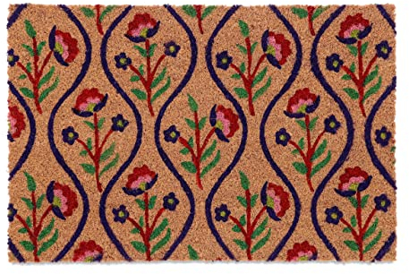 Relaxdays Fußmatte Blumen, Türvorleger Kokos, 60 x 40 cm, rutschfest, wetterfest, Schmutzfangmatte innen & außen, bunt