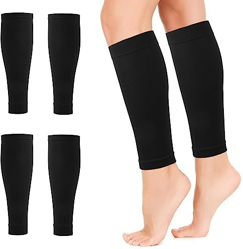4Packs Calf Compression Sleeves Replacement for Men & Women, Compression Stockings with Medical Gradient Compression, 20-30mmHg Footless Compression Calf Socks for Shin Splint, Varicose Vein Size L