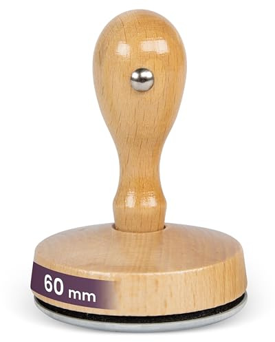 JUST REFINE® Sello Personalizable con Logotipo o Texto: Sello de Empresa, Dirección y Fecha en Madera - Varios Tamaños Disponibles, Diseñe a Su Medida (60mm)