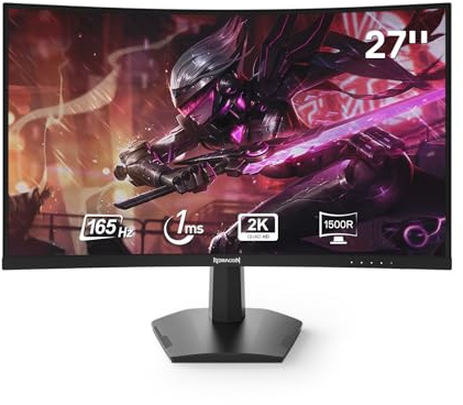 Redragon Monitor curvado para juegos de 27 pulgadas 144Hz/165Hz, QHD 2K (2560 x 1440) Monitor IPS sin marco, tiempo de respuesta de 1 ms, compatible con HDMI y VGA, soporte de pared VESA