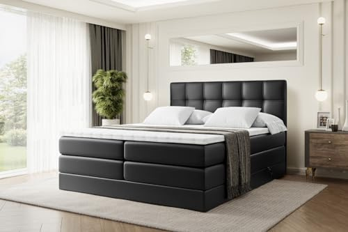 ALTDECOR Boxbett mit H3 H4 Matratze Marce King - 180x200 - Schwarz | Lattenrost, Topper, Boxspringbett mit Bettkasten, Bett mit Stauraum, Doppelbett, Polsterbett