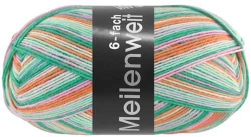 LANA GROSSA Meilenweit 6-fach 150 | 6-fädiger Sockenklassiker, waschmaschinenfest | Handstrickgarn 80% Schurwolle & 20% Polyamid | 150g Wolle zum Stricken & Häkeln | 390m Garn FB9604