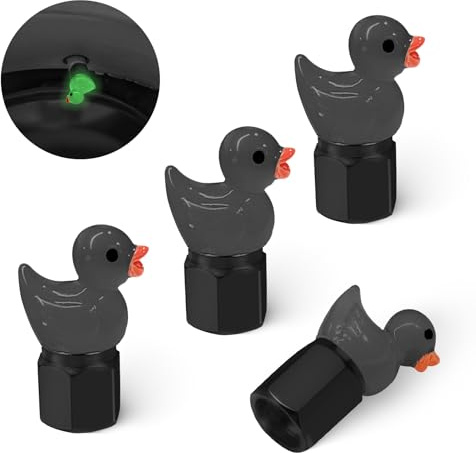 GOOTHX Tire Valve Stem Cap, 4 pcs Glow-in-The-Dark Cute Duckling Tire Valve Cap, Universal for Cars, Motorcycles, Trucks, and Bicycles (Black)