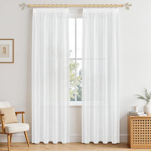 MRTREES Fenstervorhänge für Innenbereich, weiße Organza-Vorhänge für modernes Wohnzimmer, 140 x 220 cm