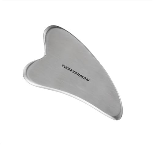 TWEEZERMAN Ansiktsmassageapparat (Gua Sha sten för ansiktsögon anti-ageing, rostfritt stål, ansiktsvård), silver