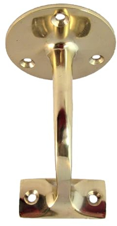 Haven Heritage Polished Brass Handrail Brackets for Stairs - Modern Style Handrail Brackets, Heavy Duty Bracket Stair Handrail, Handrails for Stairs, Handrail Brackets, Brass - Pack of 2