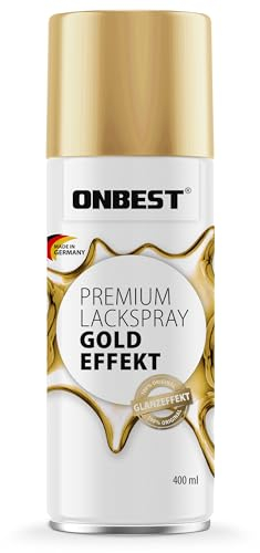 Onbest Premium Lackspray Sprühfarbe – wasserfest – Sprühlack Farbe zum Lackieren, Dekorieren & Reparieren von Oberflächen wie Metall, Holz, Kunststoff, Pappe, Stein (Gold)