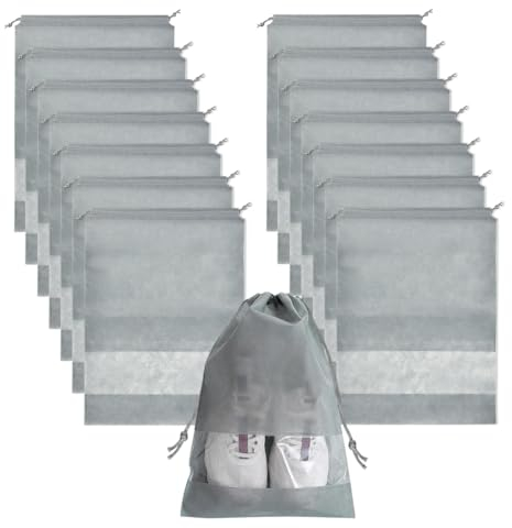 DIKEBAO 14er Schuhbeutel Reise Schuhtasche mit Kordelzug Schuhtasche Reisebeutel Netzbeutel Staubdicht Schuh Beutel Shoe Bag Schuhsäcke Reise Reiseschuhbeutel für Schuhen (grau)