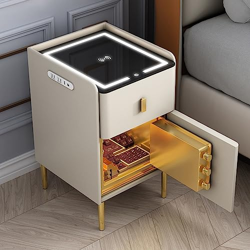 Multifunction Nightstand with Invisible Safe, Wireless Charging, LED Lights - Smart End Table for Bedroom Living Room Office Use (Color)