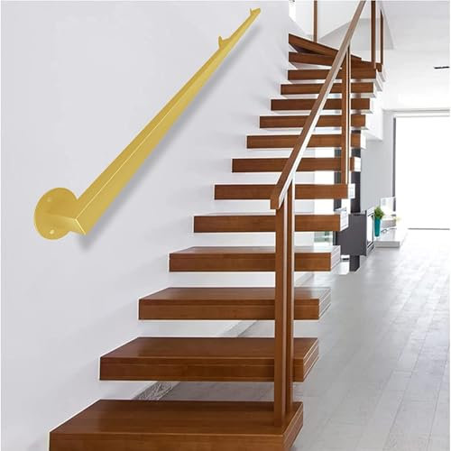 Whnoorher Goldfarbener moderner Treppenhandlauf, Geländerset mit schmiedeeisernen Halterungen und Metallschrauben, schmiedeeiserner Haltegriff mit Wandhalterung(100cm)