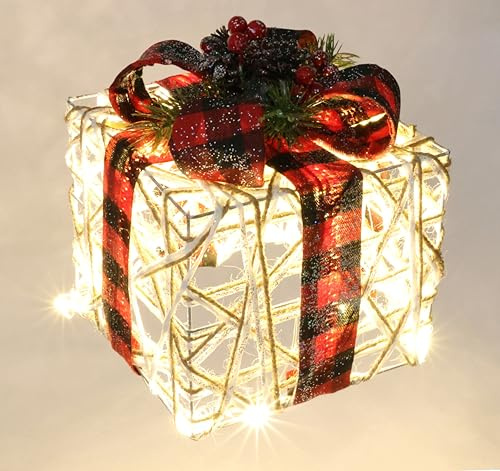 Weihnachtsfigur Leuchtfigur LED-Geschenk mit Schleife Tanne Beeren Zapfen 19x15x15cm Geschenkpaket Weihnachtsdeko beleuchtet Leuchtbox Led-Deko Boxen Weihnachten Geschenkbox Geschenkverpackung