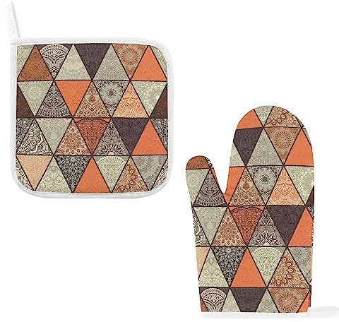 Piastrelle triangolari guanti da forno e presine geometriche indiane set di guanti da cucina caldi per forno a microonde barbecue cottura grigliata