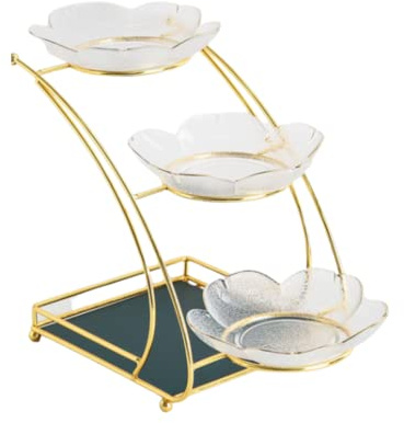 Tiered Serving Platter Modern Cupcake Tray Stand Glass Fruit Bowl W/Gold Metal Rack Cake Stand - Food Server Display Plate Rack For Home Decoration Display Holder Platter