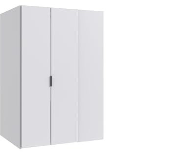 möbelando Drehtürenschrank >NORDERNEY< 135/197/127 cm, Zeitloses Weiß, 9 Einlegeböden, Kleiderstange, integrierter Spiegel, robuste Spanplatte, Made in Germany, einfache Montage