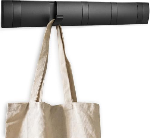 flintronic 5 Garderobenhaken, Moderne Platzsparende Garderobenleiste Umklappbaren, Wandgarderobe Schwarz, Wandhaken Selbstklebend & Schrauben, Hakenleiste Kleiderhaken für Jacken Schals Handtaschen