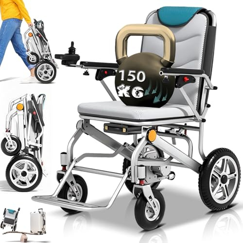 ZQHQKJ Silla de ruedas eléctrica ultraligera plegable para personas mayores de 14,5 kg, motor de 400 W, alcance de 25 a 35 km, batería de litio, silla de ruedas eléctrica para viajes y todo terreno,