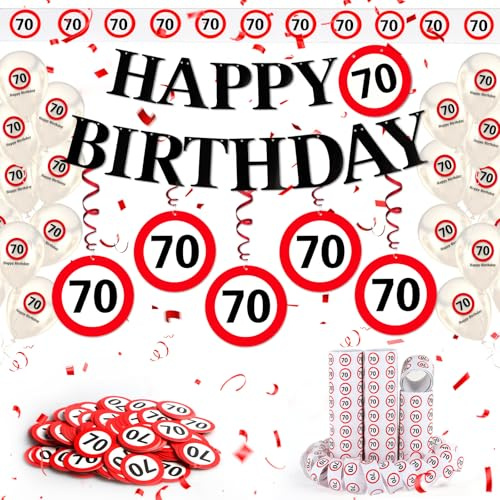 WenmthG 70 Geburtstag Deko Männer Frauen Verkehrszeichen 70 Geburtstagsdeko | 70. Geburtstag Deko mit Girlande, Luftballons, Luftschlangen, Banner, Konfetti - Verkehrsschild zum 70 Jahre