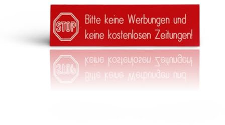 Briefkastenschild in Rot STOP - Bitte keine Werbung und kostenlosen Zeitungen