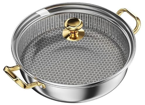 Olla caliente de acero inoxidable 316L con patrón de panal de abeja, ollas y sartenes gruesas para el hogar, ollas y sartenes de sopa con asas doradas, ollas y sartenes de gas, sartén antiadherente