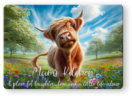 Noble & Page - Tempered Glass Cutting Board - 390x290mm Gloss Chopping Board - Mum's Kitchen - Meadow Happy Cow