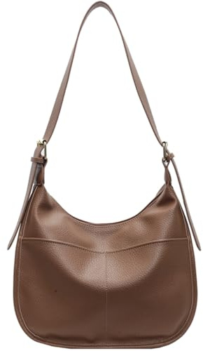 KESUDE Umhängetasche Damen Mittelgroß, PU Leder Schultertasche Handtasche Vintage Beuteltasche Tote Bag Tragetasche Hobo Große Kapazität mit Reißverschluss für Schule Büro Arbeit Uni, Braun