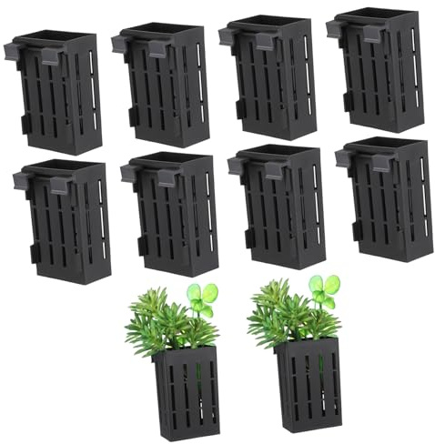 YARNOW 10pcs Aquarium Plant Baskets with Drainage Holes, Wall Hanging Aquatic Plant Pots for Fish Tank, Black Plastic Planter Cups for Aquarium Decoration and Aquatic Planting Supplies