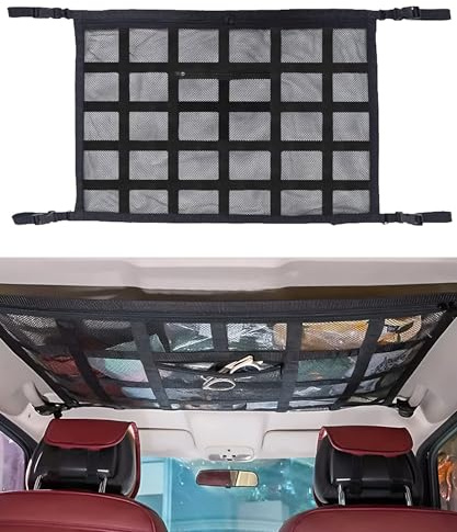Flaconi Rete Portaoggetti da Soffitto per Auto,Rete di Carico per Soffitto Dell'auto,Tetto Interno Borsa Rete in Campeggio,Adatto per la Maggior Parte delle Auto con Quattro Manubri Sono Installati