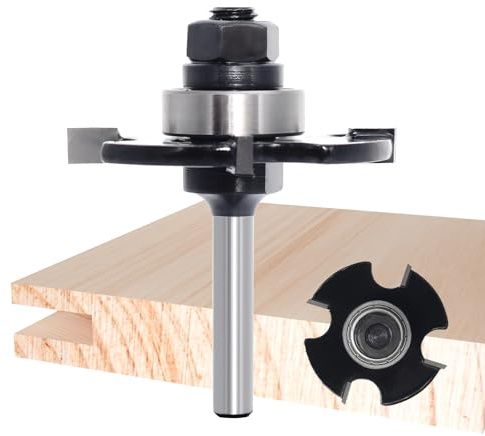 Akylin Fraise à rainurer - Tige de 6,35 mm - Fraise à 4 ailes avec roulement - Hauteur : 2,2 cm - Profondeur : 2,2 cm - Lames en carbure de tungstène - Fraise à rainurer en T pour rainurer le bois