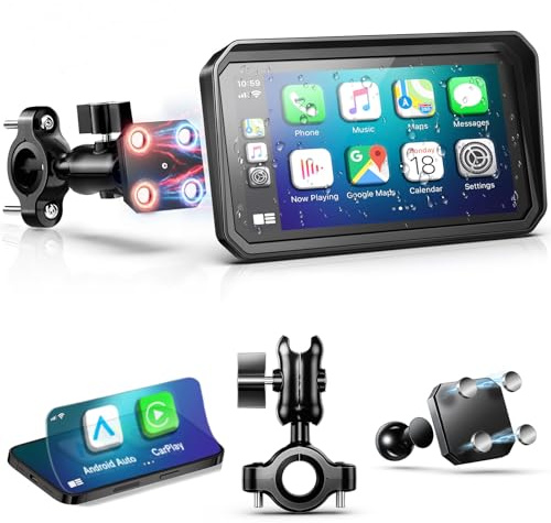 YZW 6 Wireless Motorcycle Carplay with Android Auto, Waterproof GPS Nevigation System Screen for Motorbike, Music Sharing,Vioce Control,Light Sensor, BT,Anti-Theft Design Quick-Release Magnetic Mount