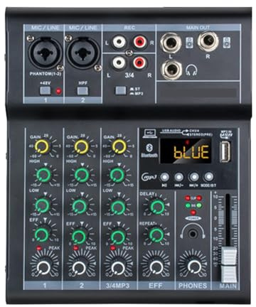 Tekiaviai Console Mixer Digitale Professionale Mixer Audio A 4 Canali con Porta USB Supporta Connessione Bluetooth Riproduzione Nero Installazione Semplice