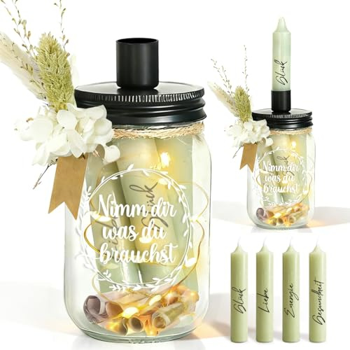 Kerzen Geschenkset mit LED Flaschenlicht Geldgeschenke, Nimm dir was du brauchst Kerzen Geschenke für Frauen Geburtstagsgeschenk Geld Leuchtflasche zum Geburtstag, Hochzeit, Party Deko