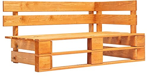 Zeehear Banc d'angle d'extérieur palettes en bois marron miel, pin imprégné, 110 x 65 x 55 cm, banc de jardin résistant aux intempéries pour terrasse, jardin, balcon