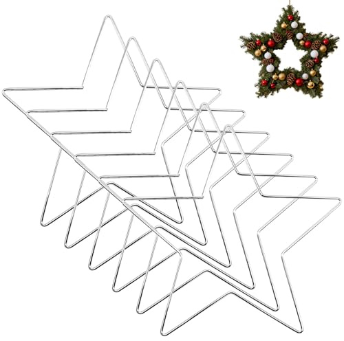 Talleros 6 Stück Sterne Metallringe zum Basteln, Metallsterne Drahtsterne Stern Metall Ringe Deko, Hängende Deko für Weihnachten Hochzeiten DIY Traumfänger Makramee Ring (30cm×3mm, Silber)