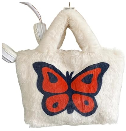 Plysch väska vinter fuskpälsväska för kvinnor, axelväska, design, hand och varm, fluffig plysch för kvinnor, Beige, 31x22x3cm