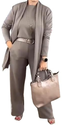 Elegante, lange Strickjacke, Oberteil und Hose, 3-teiliges Reise-Outfit für Damen, einschließlich einer langen Strickjacke, Oberteil und Hose