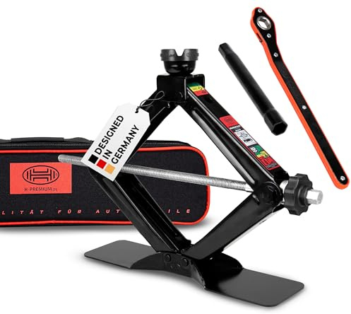 HEYNER® Scherenwagenheber 2 t für VW ID.3 Gen 1, 125-470 mm 17 mm | 2019 FL 2023, runder Sattel 360° Gummiauflage, Schlitz Hub, Ratsche, Drehknauf Standfuß 30×8 cm, −50 °C