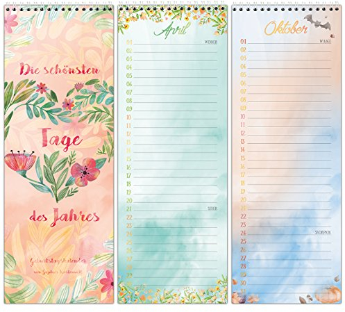Geburtstagskalender mit Spiralbindung - Immerwährender Wandkalender - In liebevollem, farbenfrohem Design für alle wichtigen Tage im Leben - von Sophies Kartenwelt