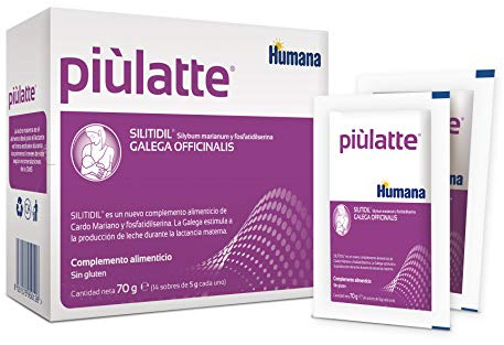 Humana Piùlatte, complemento alimenticio con extractos de hierbas que estimulan la producción de leche materna, 14 sobres