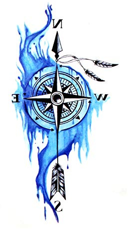 EROSPA® Tattoo-Bogen temporär/Sticker - Kompass Pfeil Wasser - Wasserfest