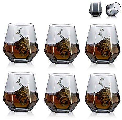 Glasseam 300Ml Schwarz Diamond Whisky Glasses: 6er-Set Gekipptes Whiskyglas | Bleifreies Glas, Für Männer, Frauen, Papa, Ehemann, Freunde, Glaswaren Für Bourbon, Rum, Scotchglas, Bar Tumbler