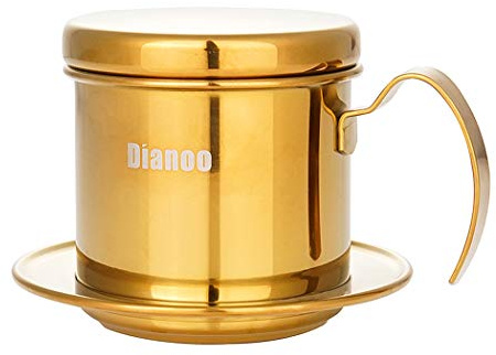 Dianoo Filtre à Café Vietnamien, Presse en Acier Inoxydable Cafetière Vietnamienne Manuelle Pot de Goutteur de Café Vietnamien pour Maison, Bureau, Café, Restaurant, Voyages Or