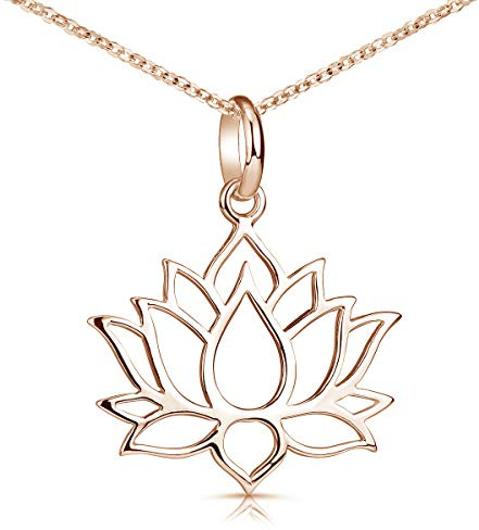 MATERIA Rosegold Kette mit Anhänger Lotusblüte - 925 Silber rose vergoldet für Damen Teenager mit Schmuck-Etui