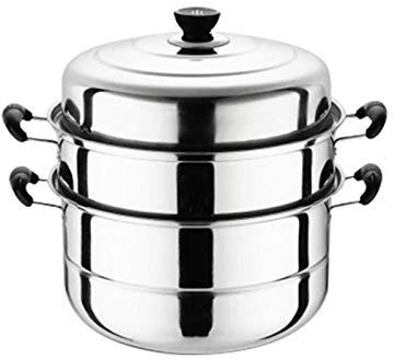 heresell 3-Tier Stainless Steel Steamer 28 cm Steamer Pan / Soup Pot Stacked Stream Pot Includes Cooking Pot and Steam Insert as well as Lid for All Cooking Surfaces